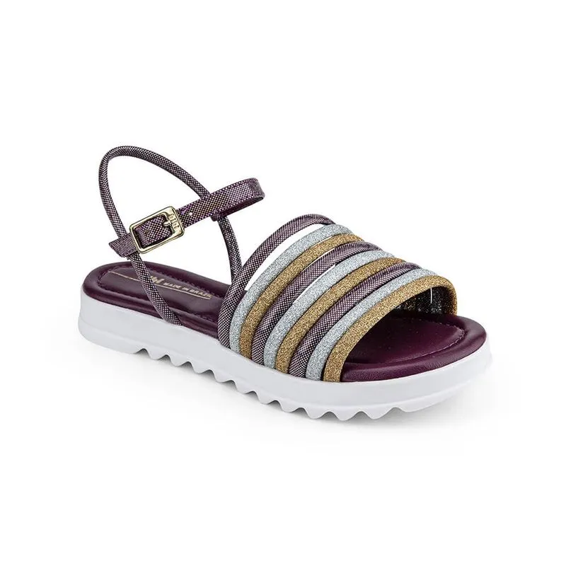 Sandália Infantil Bibi Tratorada Roxa e Dourada com Brilho Flat Form II 30