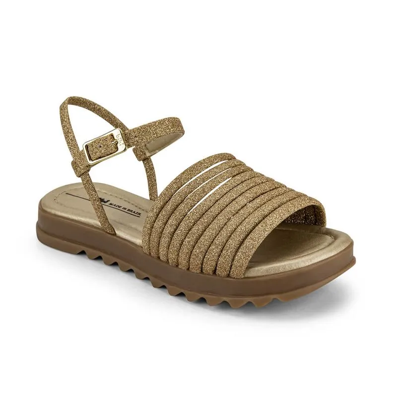 Sandália Infantil Bibi Tratorada Dourada com Brilho Flat Form II 32