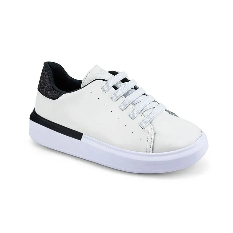 Tênis Infantil Bibi de Couro Branco com Preto Glam 36