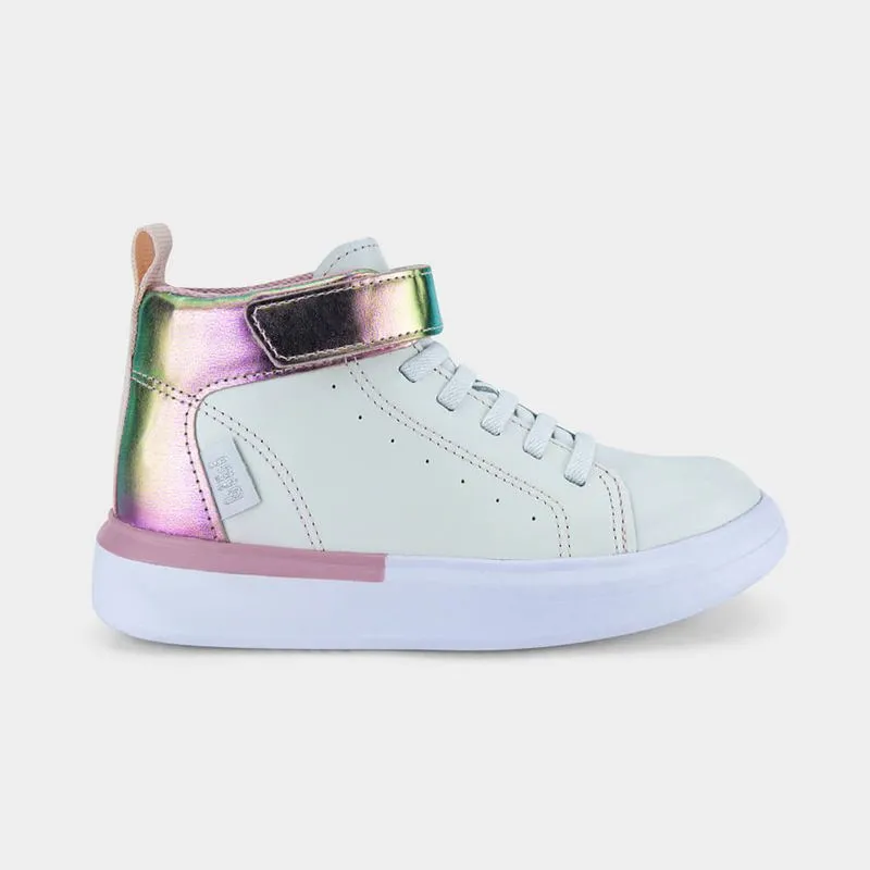 Tênis Abotinado Infantil Bibi de Couro Branco com Dourado Glam 30