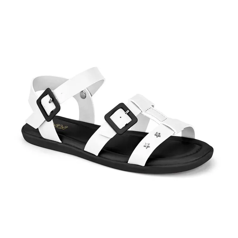 Sandália Infantil Bibi Branca e Preto com Tiras Largas Soft Flat 25