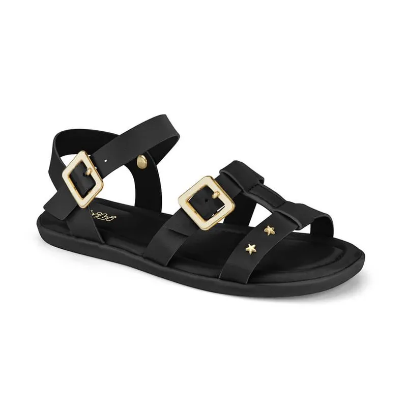 Sandália Infantil Bibi Preta com Tiras Largas Soft Flat 30