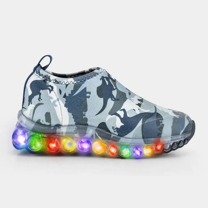 Tênis Infantil de Luz Bibi Cinza Estampa Dino Roller Celebration 26