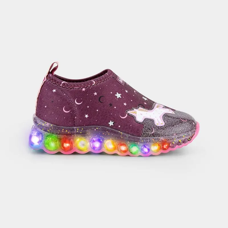 Tênis Infantil de Luz Bibi Roxo Estampa Unicórnio Roller Celebration 30