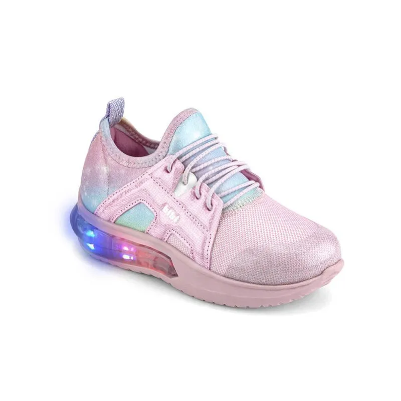 Tênis Infantil de Luz Feminino Rosa Arco-Íris com Elástico Bibi Space Wave 3.0 25