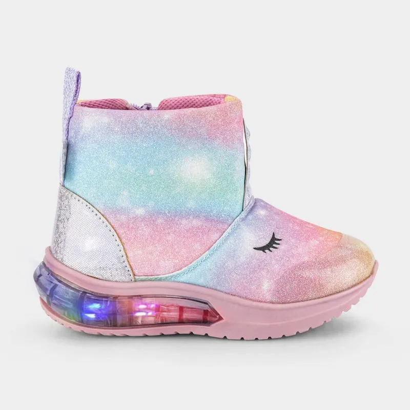Bota Infantil de Luz Bibi Rosa com Arco-Íris Space Wave 3.0 25