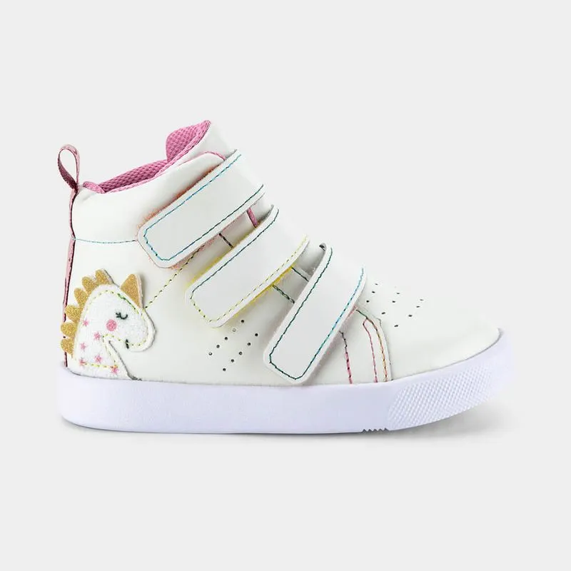 Bota Infantil de Couro Bibi Branca Estampa Unicórnio Agility Mini II 23