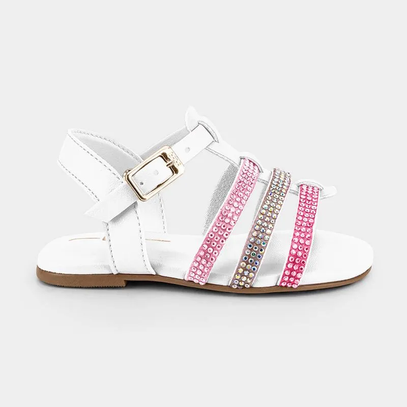 Sandália Infantil Bibi Mini Me Branca e Rosa com Brilho 1102342 24