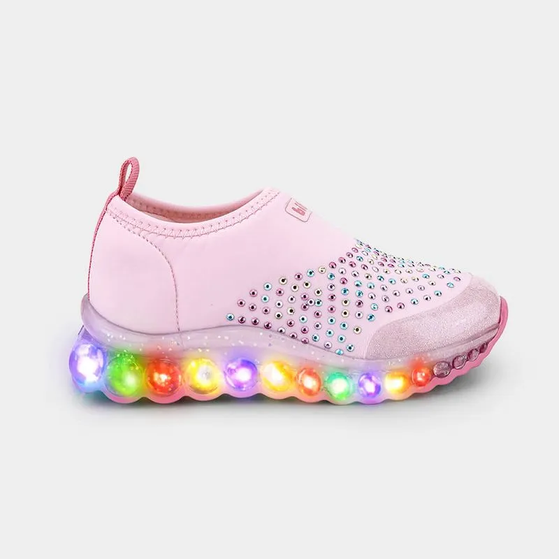 Tênis Infantil de Luz Bibi Roller Celebration Rosa com Pedras 30