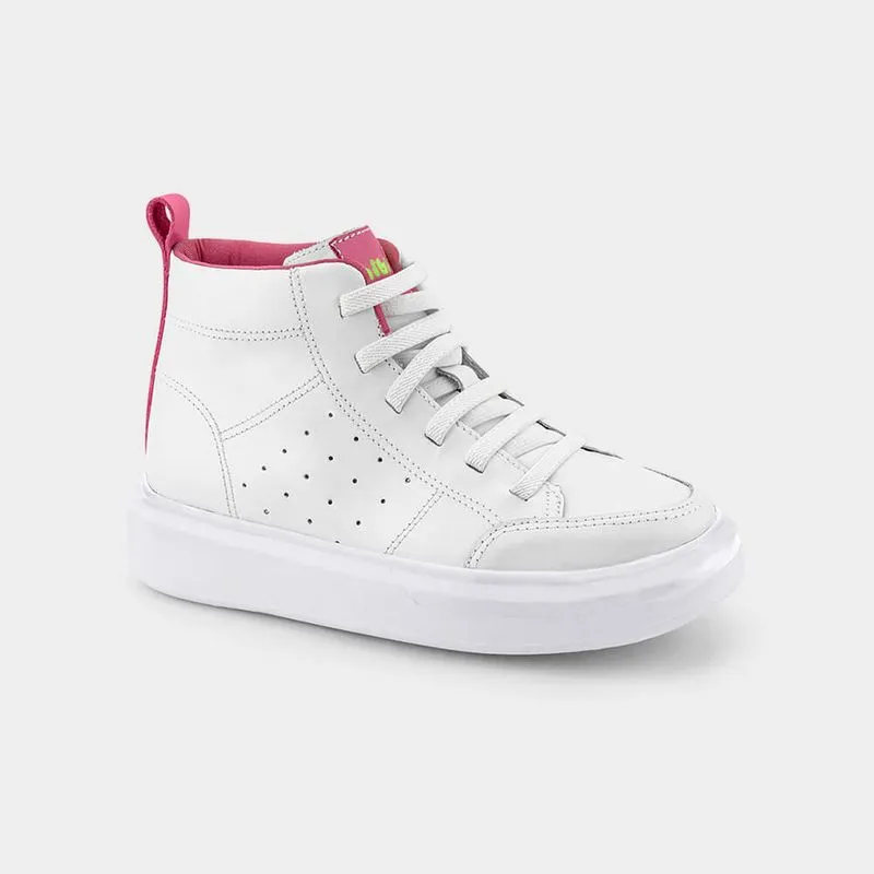 Tênis Infantil Bibi Glam Branco Com Rosa Pitaya 33