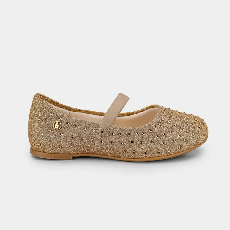 Sapatilha Infantil Bibi Ballerina Mini Dourada com Glitter 26
