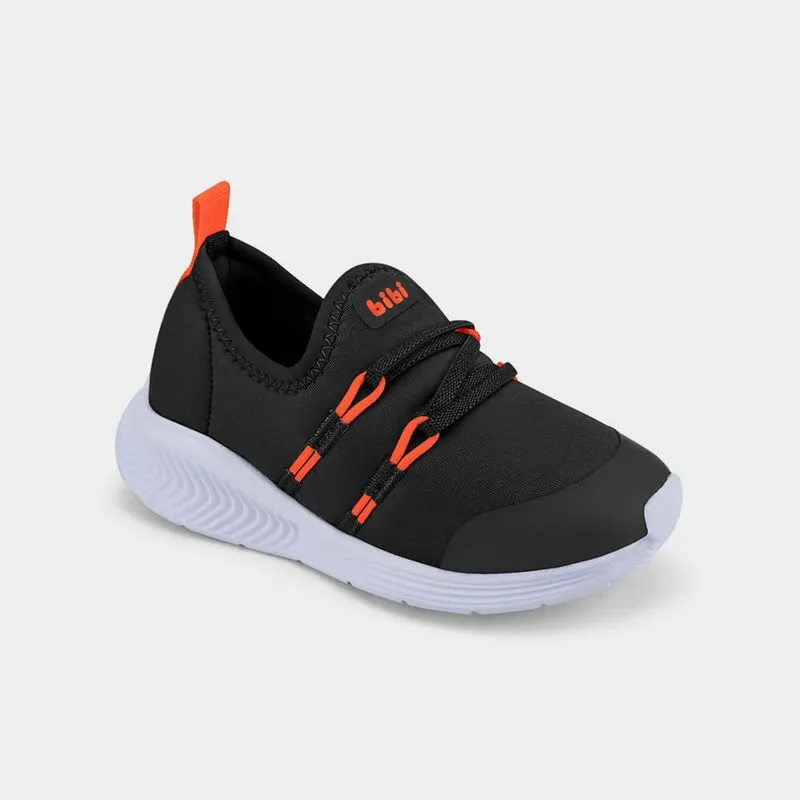 Tênis Infantil Bibi Fly Baby II Preto e Laranja com Elástico 23