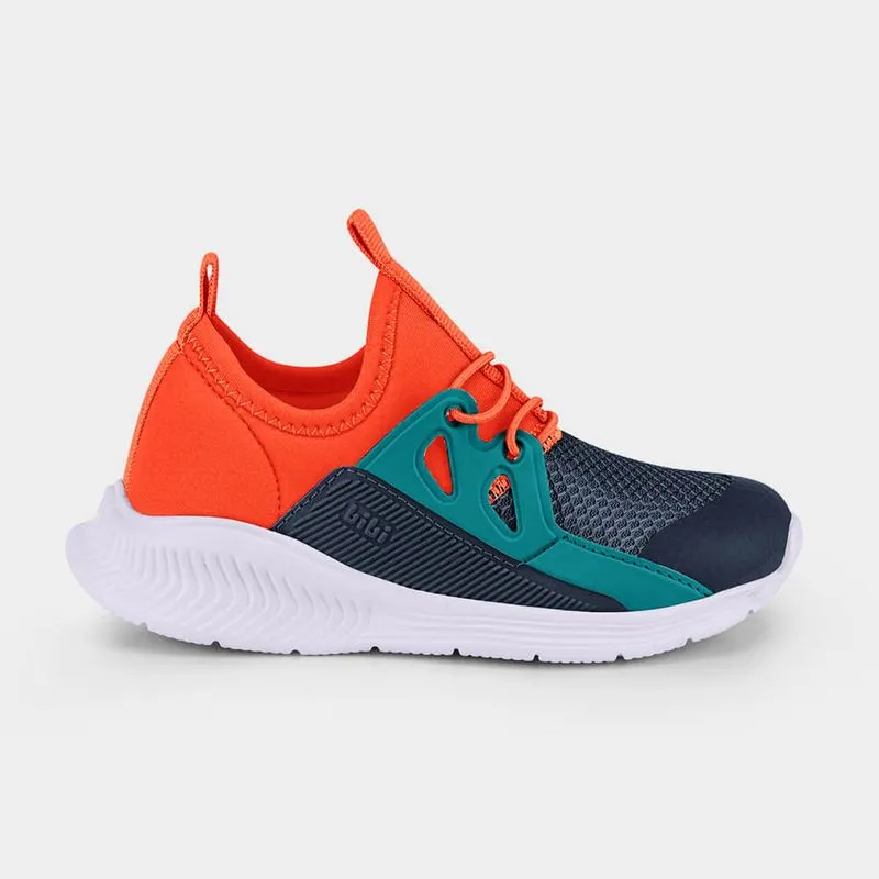 Tênis Infantil Bibi Fly Baby II Laranja com Azul e Verde 24