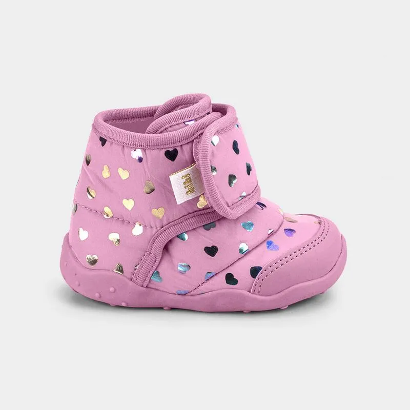 Abotinado Infantil Bibi Fisioflex Originals Drop Rosa com Corações 19
