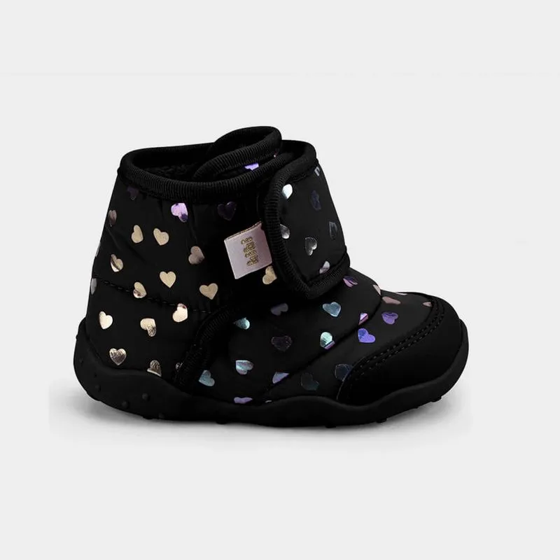 Abotinado Infantil Bibi Fisioflex Originals Drop Preto com Corações 22