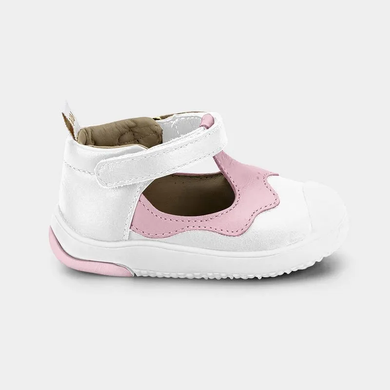 Abotinado Infantil Bibi Prewalker Branco e Rosa 22
