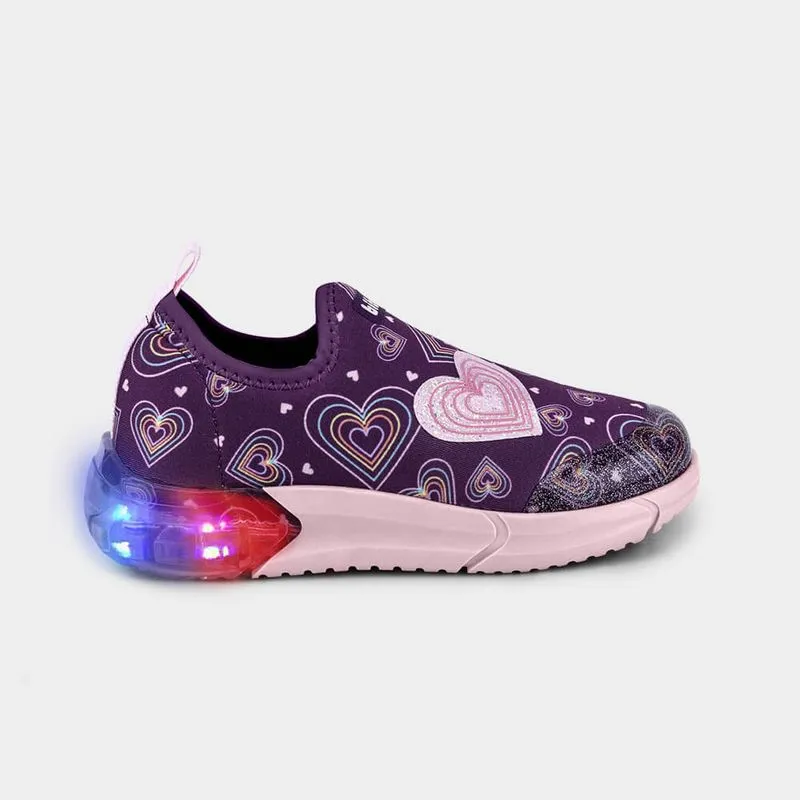 Tênis Infantil de Luz Bibi Space Roxo de Coração 22