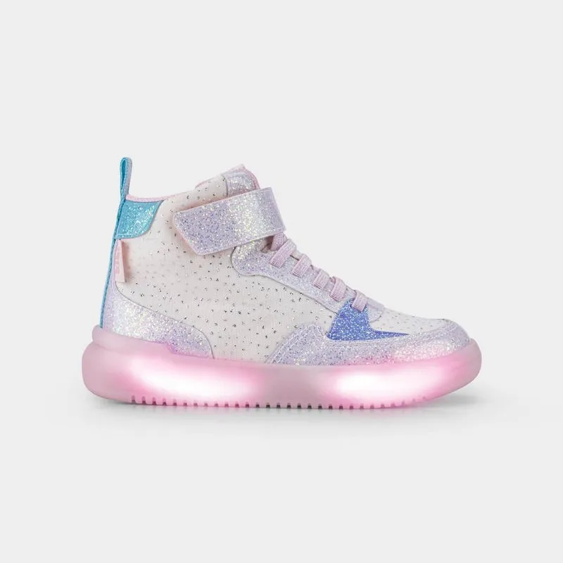 Abotinado Infantil de Luz High Sneakers Branco com Glitter 32