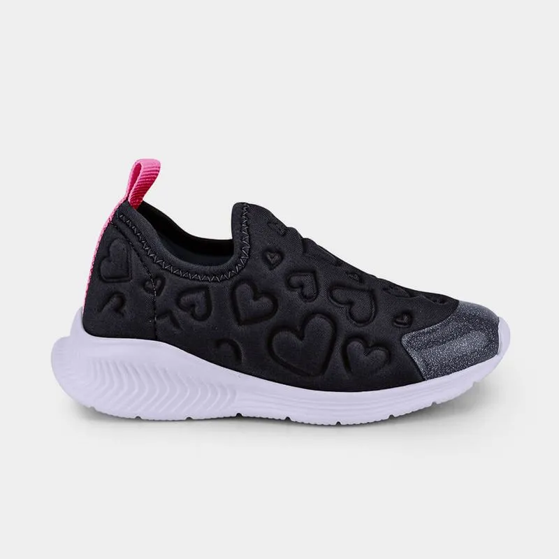 Tênis Infantil Bibi Fly Baby II Preto e Rosa de Coração 24