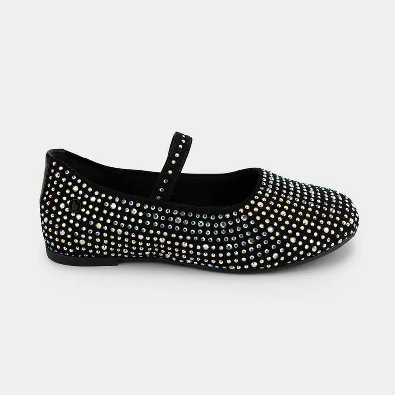 Sapatilha Infantil Bibi Ballerina Basic Preta com Pedrinhas Brilhosas 20