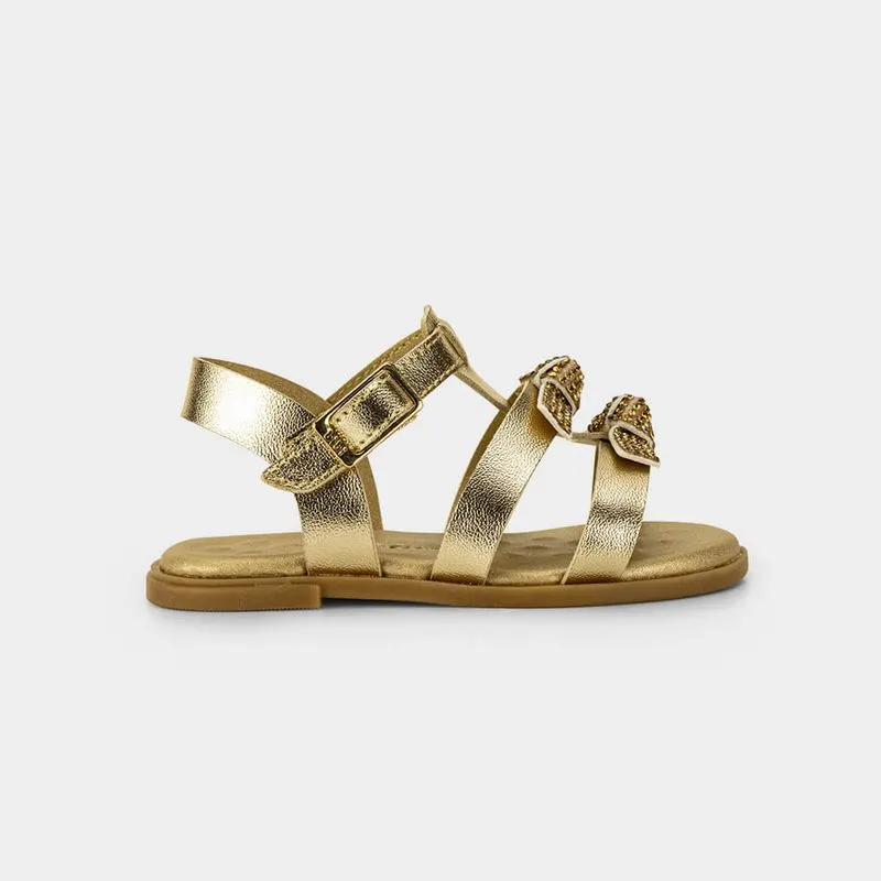 Sandália Infantil Bibi Shine Mini Dourada com Laços 26
