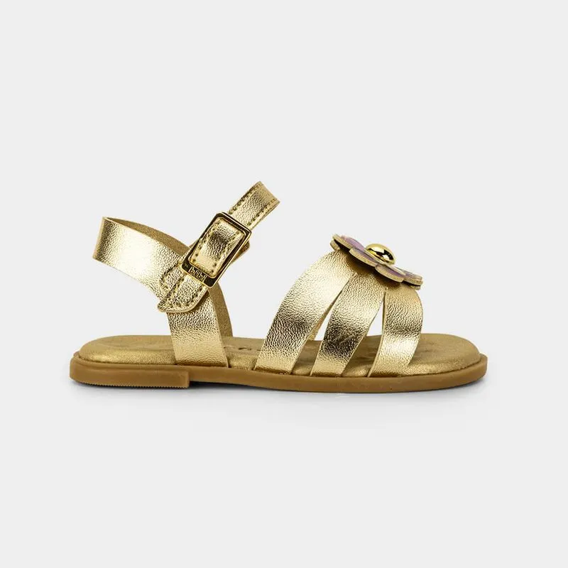 Sandália Infantil Bibi Shine Mini Dourada de Flor 22
