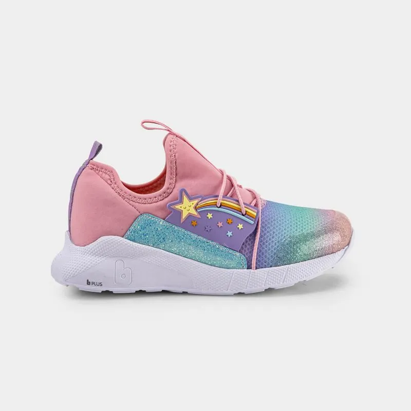 Tênis Infantil Bibi Evolution II Rosa com Azul de Estrelas 36