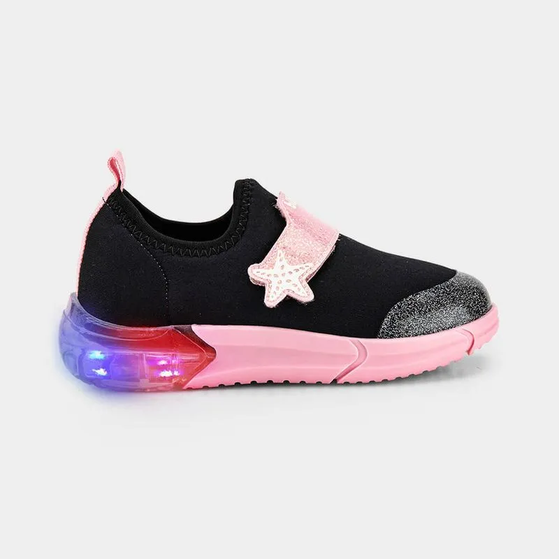 Tênis Infantil de Luz Bibi Space Preto com Rosa de Estrela 21