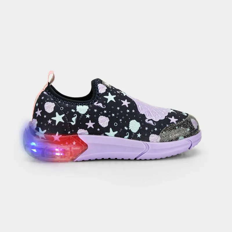 Tênis Infantil de Luz Bibi Space Azul Marinho e Lilás de Conchas 26