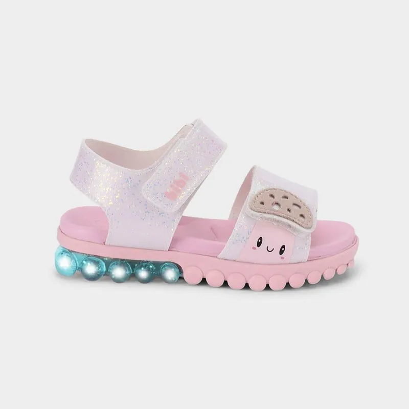 Sandália Infantil de Luz Bibi Summer Roller Light Branca com Brilhos de Cogumelo 28