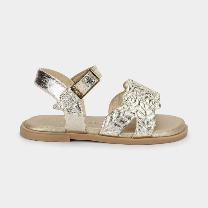 Sandália Infantil Bibi Shine Mini Dourada de Flores 20