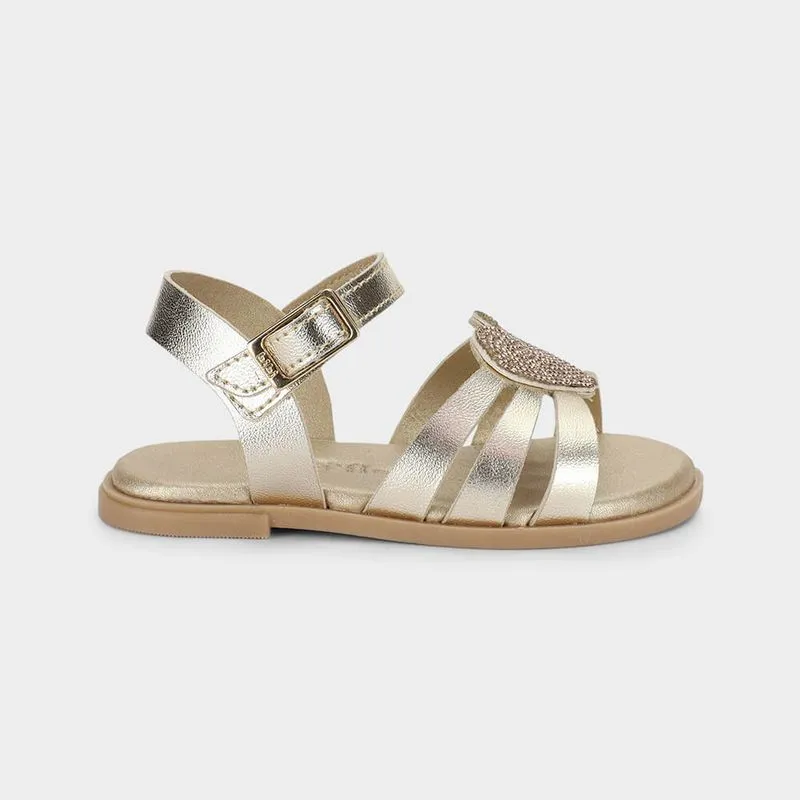 Sandália Infantil Bibi Shine Mini Dourada de Coração 20