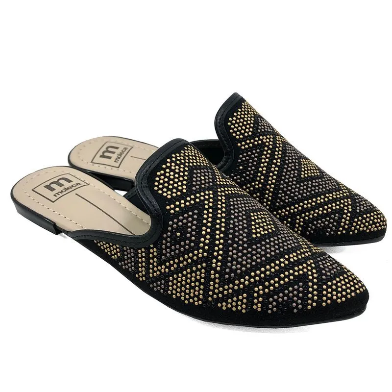 Mule Moleca Camurça Detalhes Feminino - Preto - 34
