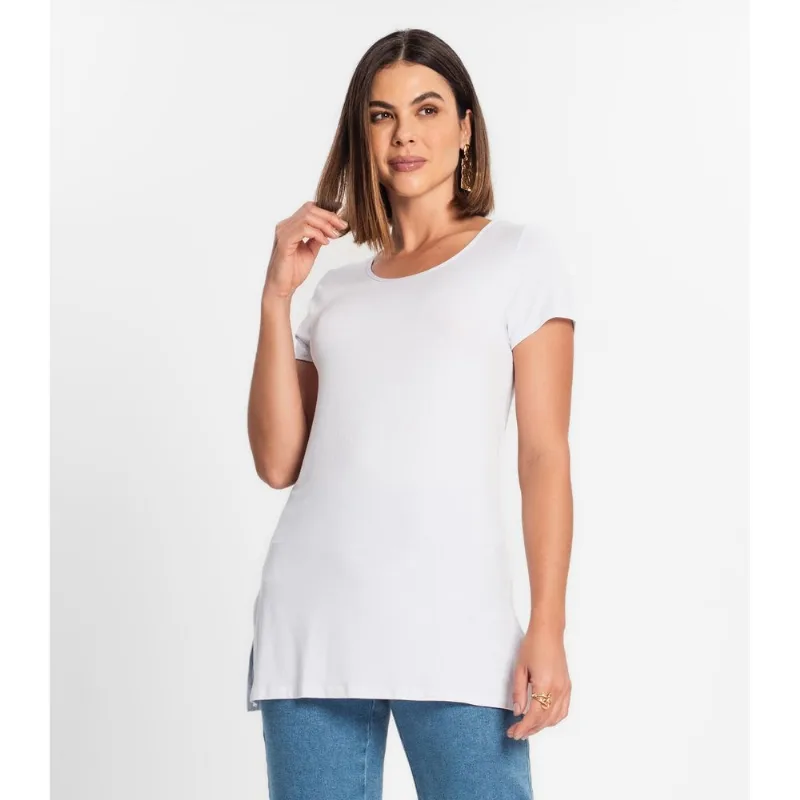 Blusa Básica Alongada Feminina Rovitex Branco P