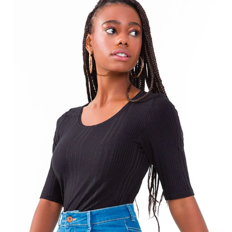 Blusa Feminina Canelada Básica Rovitex Preto M