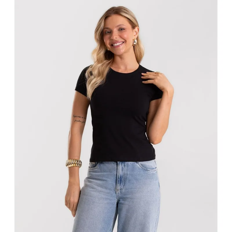 Blusa Feminina Cotton Leve Básica Rovitex Preto G