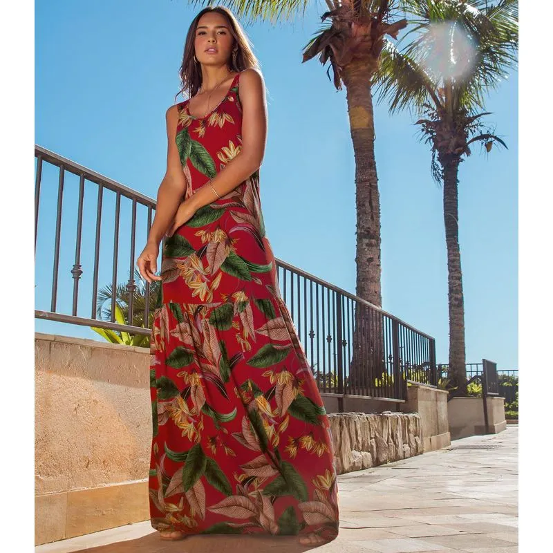 Vestido Longo Estampado Endless Vermelho P