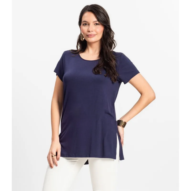Blusa Básica Alongada Feminina Rovitex Azul GG