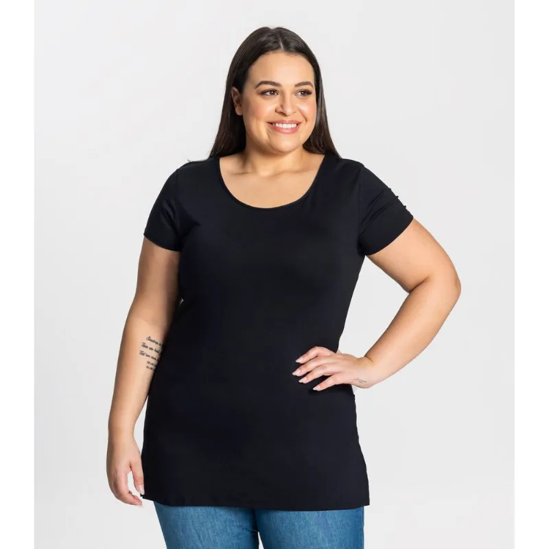 Blusa Alongada Básica Feminina Plus Rovitex Preto GG