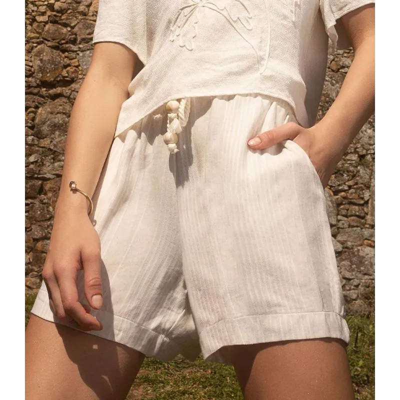 Shorts Feminino Viscolinho Listrado Endless Bege M