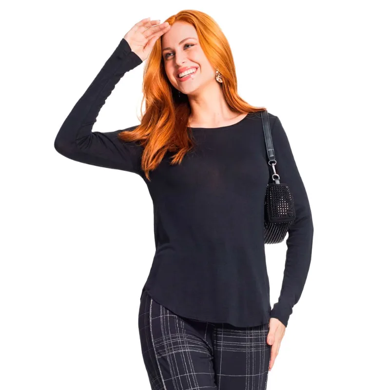 Blusa Feminina Rovitex Manga Longa Preto - M