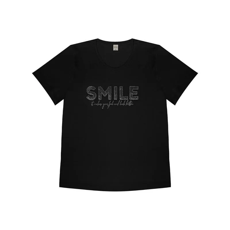 Blusa Feminina Plus Size Smile Rovitex Plus Preto Plus G2