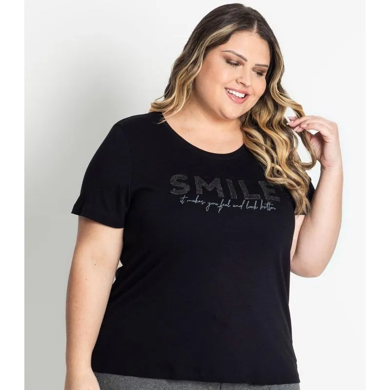 Blusa Feminina Plus Size Smile Rovitex Plus Preto Plus G4