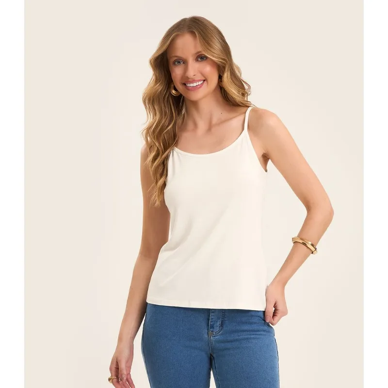 Blusa de Alça Feminina Viscotorcion Básica Rovitex Bege G