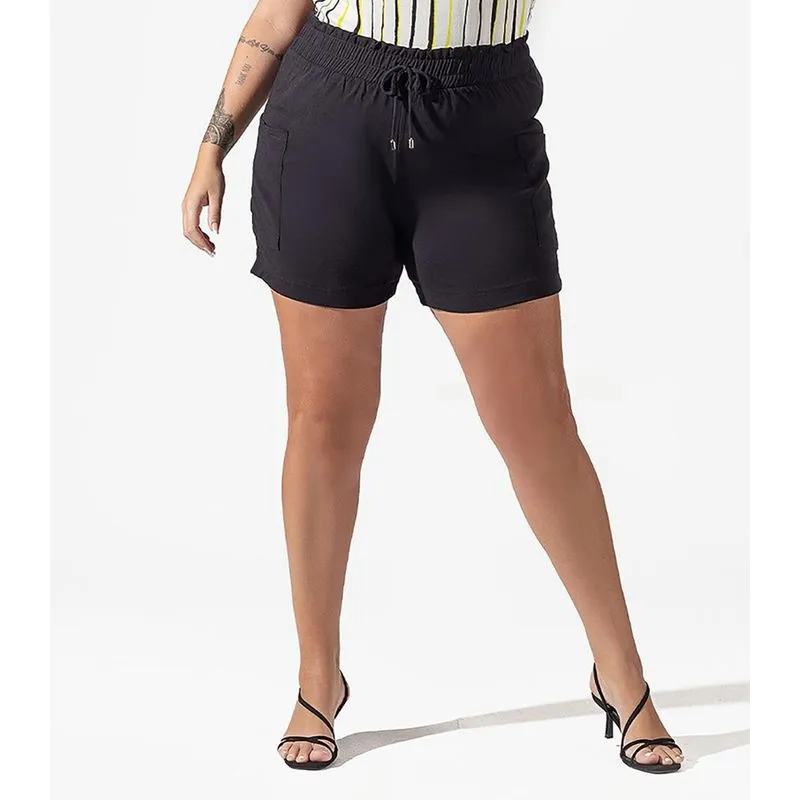 Shorts Feminino Plus Size com Elástico Secret Glam Preto Plus G1