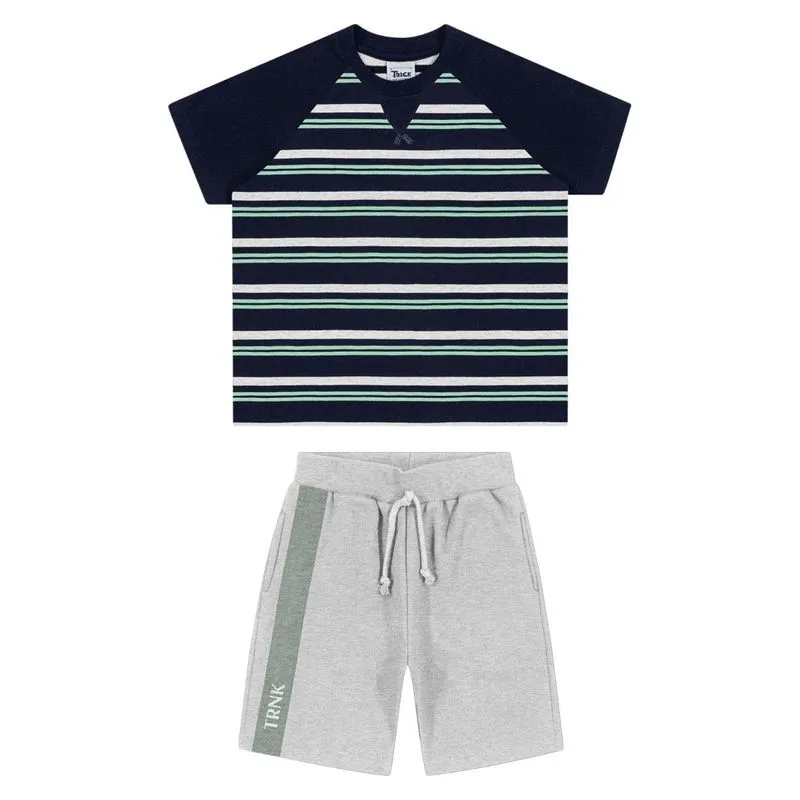 Conjunto Shorts Listrado Infantil Trick Nick Azul 8