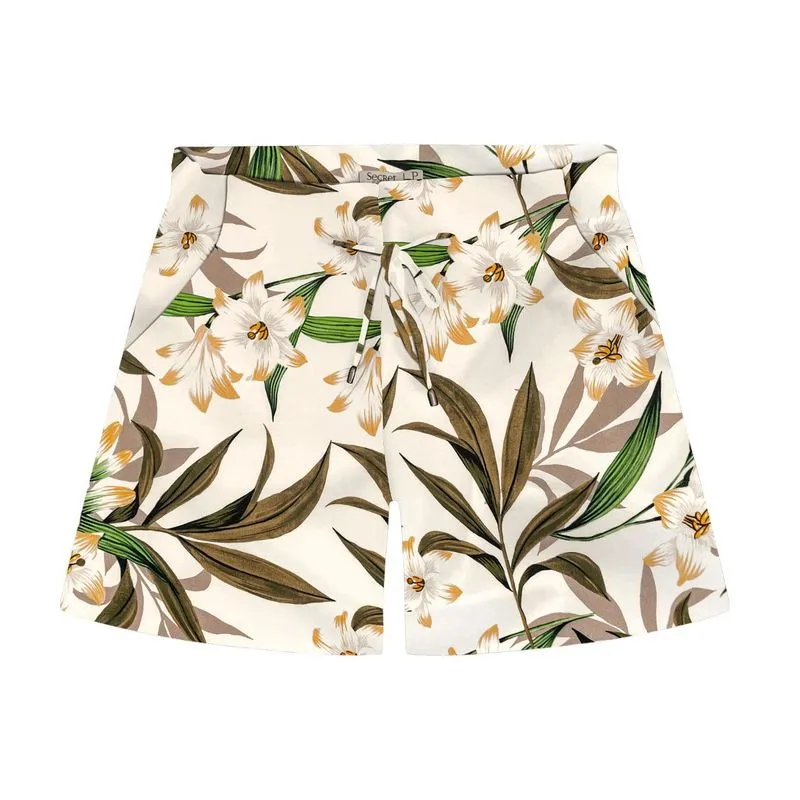 Shorts Feminino Plus Size Floral Secret Glam Bege Plus G3