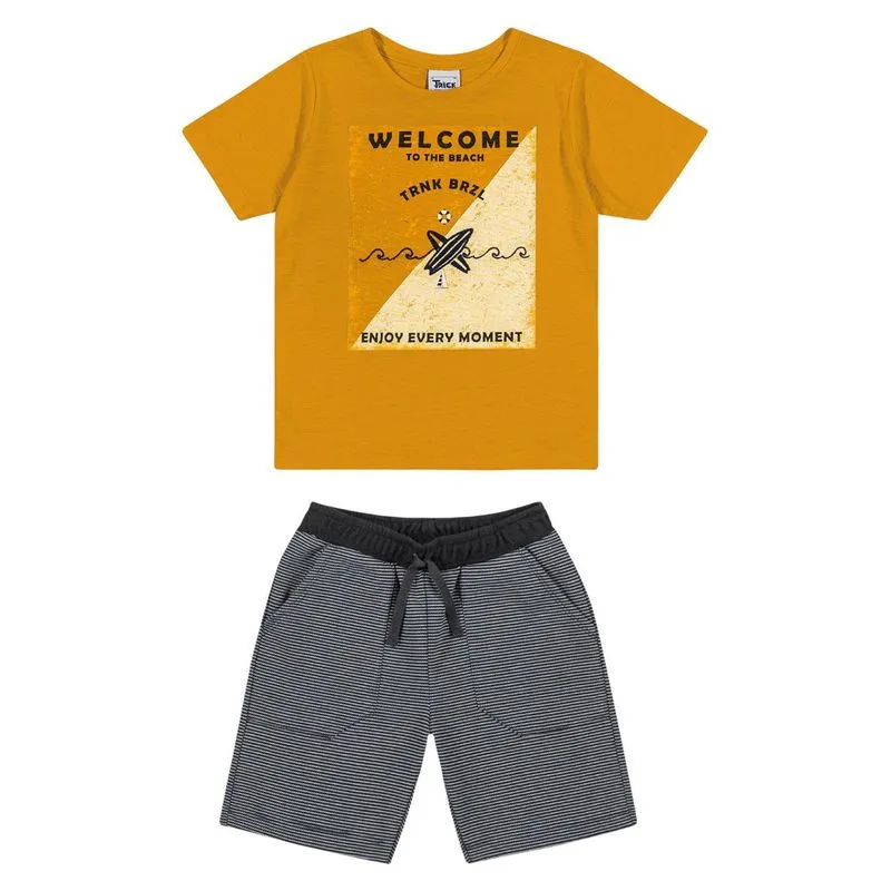Conjunto Shorts Com Bolso Infantil Trick Nick Amarelo 10