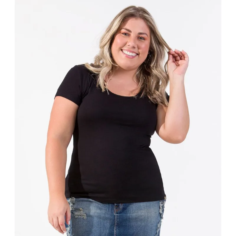 Blusa Básica Feminina Plus Rovitex Preto G2