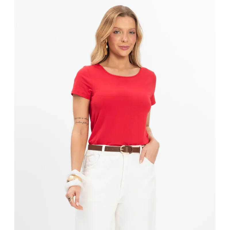 Blusa Básica Alongada Feminina Rovitex Vermelho G